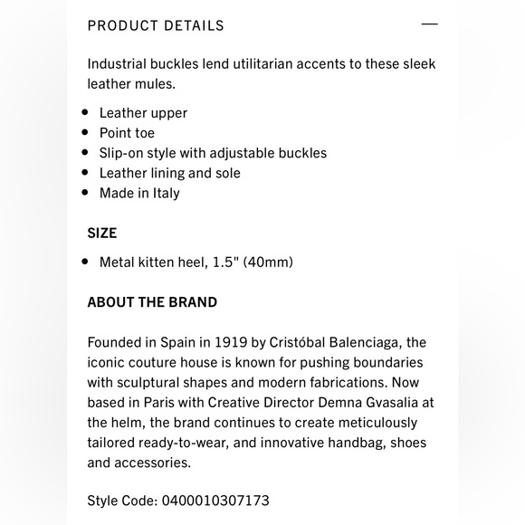 NEW Balenciaga Silver Metal Buckle Black Leather Knife Point Toe Mule 565428 - Picture 8 of 8